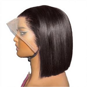Perruque courte en cheveux brésiliens avec dentelle frontale droite de 12 pouces, cheveux de bébé, dentelle HD transparente 100% humaine, densité 180%, bob court pour femmes - Product Image 4