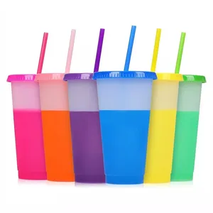 Bpa Free Custom 16 24 Oz Colored Plastic Coffee Magic Tumbler Reusable Cold Water Color Changing Cup With Lids And Straws