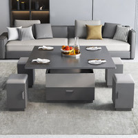 Table basse moderne multifonctionnelle en bois massif et verre trempé pour petit salon familial, couleur gris avancé, mobilier de maison