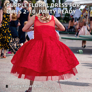 Robe de soirée formelle en satin floral pour filles de 2 à 10 ans, sans manches, col rond, couleur violet moelleux, pour les fêtes d'anniversaire - Product Image 2