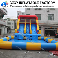 Wahana Air Tiup PVC Kustom untuk Sewa Komersial dengan Seluncuran Air Ganda dan Kolam Renang Merek GZCY INFLATABLE Model GZCY