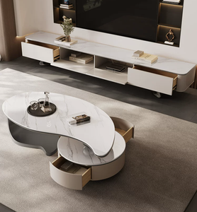 Ensemble <span class=keywords><strong>table</strong></span> <span class=keywords><strong>basse</strong></span> et meuble TV <span class=keywords><strong>en</strong></span> bois, style moderne et luxueux, avec tiroir de rangement, meubles de salon - Product Image 3