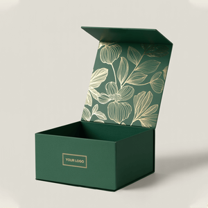 Boîte d'emballage magnétique pliable <span class=keywords><strong>de</strong></span> <span class=keywords><strong>petite</strong></span> taille avec logo personnalisé, boîtes cadeaux en papier rigide vert recyclables avec couvercle magnétique - Product Image 1