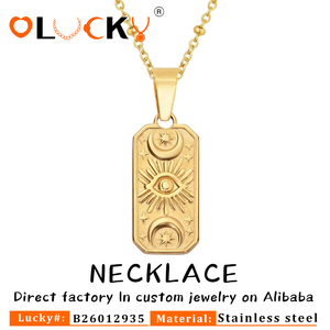 LUCKYJIU Fabricantes <span class=keywords><strong>de</strong></span> Joyería Personalizada, Collar con Colgante Rectangular <span class=keywords><strong>de</strong></span> Acero Inoxidable Chapado en Oro <span class=keywords><strong>de</strong></span> 18k, Resistente al Agua, con Diseño <span class=keywords><strong>de</strong></span> Ojo Turco, <span class=keywords><strong>Luna</strong></span> y Estrella - Product Image 1
