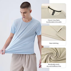 เสื้อยืดผ้าบางเทคโนโลยีแอนตี้แบคทีเรีย 5A สำหรับผู้ชาย แห้งเร็ว เหมาะสำหรับวิ่งออกกำลังกาย ระบายอากาศได้ดี ผลิตจากโพลีเอสเตอร์ 100% - Product Image 4