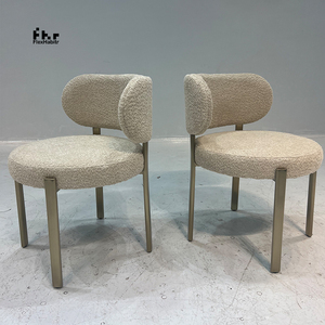 Minimalist Teddy Fabric Dining <b>Chair</b> Champagne Metal Legs Round <b>Back</b> for Hotel Cafe Commercial Use - Product Image 4
