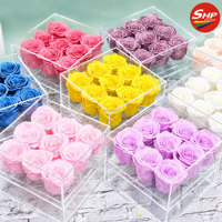 Boîte à roses en acrylique SHP Wholesale à 9 trous avec tiroir, logo personnalisé, présentoir transparent, fourniture directe d'usine OEM en gros