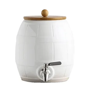 Barrel Porcelain Food Grade Ceramic Water Iced Beverage Dispenser with Stainless Steel Spigot Faucet Water Bottles Jugs