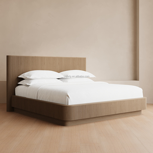 Ferly Sang Trọng Thoải Mái Nội Thất Phòng Ngủ Đặt Vua Kích Thước Giường Cổ Điển Side Cong Đầu Giường Mở Rộng Bảng Điều Chỉnh Giường Với Cơ Sở Vải - Product Image 5