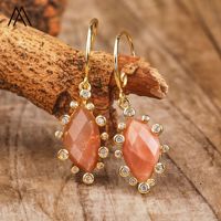 Pendientes de gancho de cristal de moda romántica curación de piedras preciosas naturales forma de ojo de caballo diamantes de imitación oro aniversarios fiestas regalo