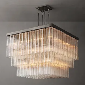 Custom New Style Large Glass Rectangular Lighting Decorative Dining Room Square Ceiling Chandelier