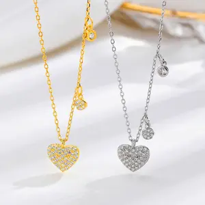 Hot sale 925 sterling silver full diamond heart pendant 18k gold diamond love heart pendant necklace