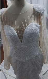 <span class=keywords><strong>2025</strong></span> Afrikaanse Luxe Custom Kralen Kanten Trouwjurk Kristal & Arabische Parels Zeemeermin Jurk Lange Mouw 3d Bloementrein Bruids - Product Image 4