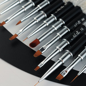 Ensemble de pinceaux à ongles en nylon avec manche métallique, pinceaux plats pour la peinture florale, avec couvercle, pour la manucure et le design de gel - Product Image 2