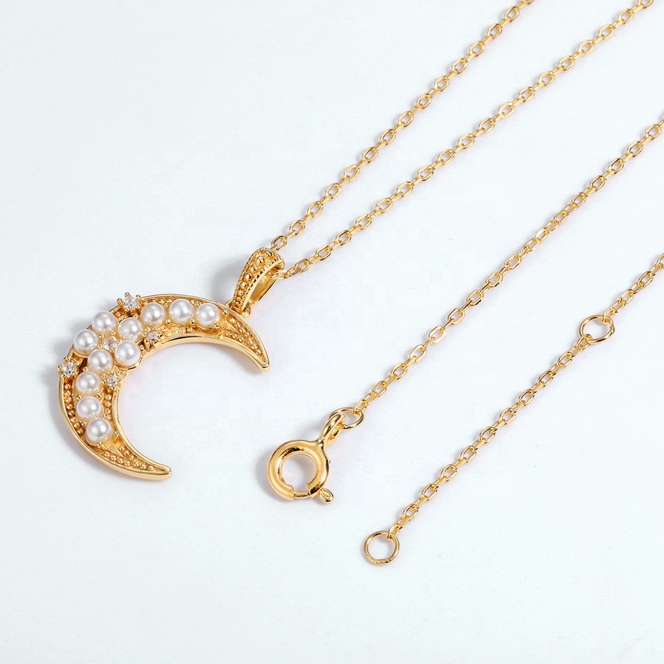 Boho blanco perla de oro plata esterlina media luna Luna encanto forma colgante de joyería