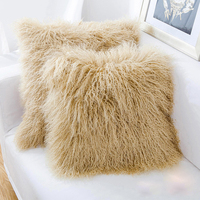 Cheveux longs décoratif Tibet peau d'agneau jeter oreiller blanc mongol agneau fourrure oreillers housse de coussin taie d'oreiller tissé Technique