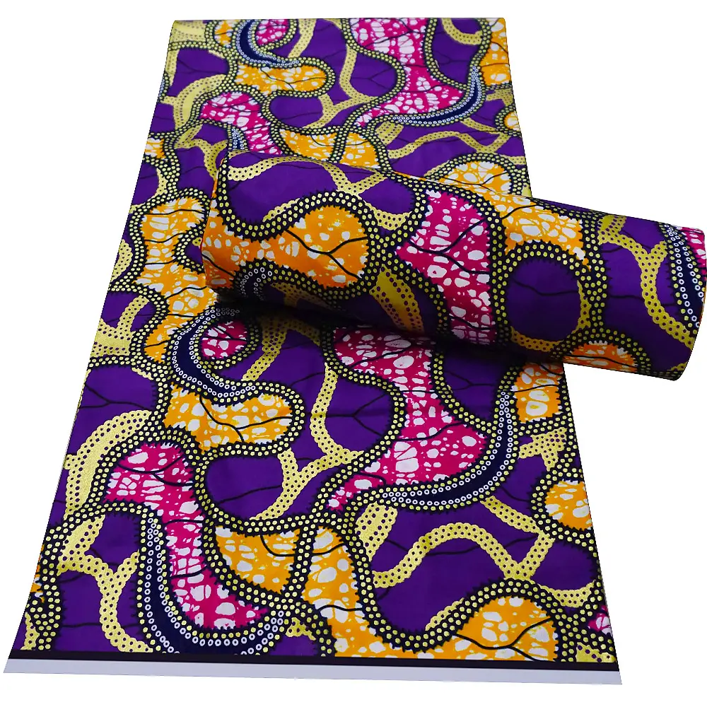 新しいアフリカの黄金の生地6ヤードワックスプリント生地綿布アフリカワックスプリントバティック生地卸売バジンリッチドレス