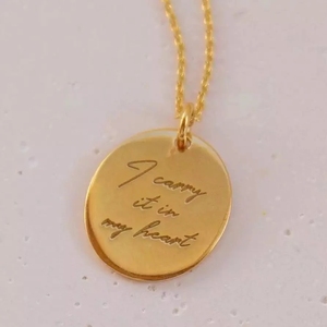 Cœur personnalisé pendentif cursif rond écriture texte <span class=keywords><strong>empreinte</strong></span> <span class=keywords><strong>digitale</strong></span> collier longue chaîne en or 18k collier de pièces de monnaie pour les femmes - Product Image 6