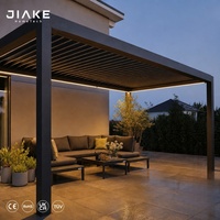 Pergola Jiake avec éclairage LED extérieur et quincaillerie en aluminium pour véranda couverte, espace de détente dans la cour