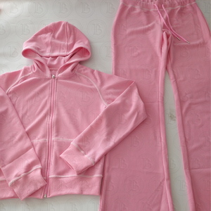 2025 Waffle <strong>Knit</strong> Hoodie <strong>Sets</strong> Tracksuits Custom logo Workout Fitness Jacket Hoodie Flare Pant Jogger Tracksuit <strong>Set</strong> - Product Image 4
