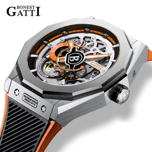 Montre automatique de luxe BG7601-A, montre-bracelet mécanique tendance, boîtier en acier inoxydable, bracelet en silicone, montres pour hommes - Product Image 2