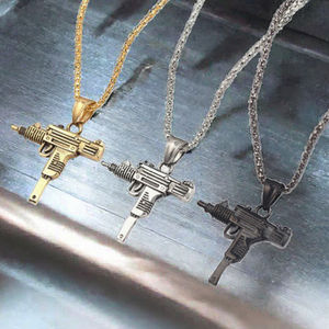 Haute qualité métal alliage Hip Hop collier plaqué <span class=keywords><strong>or</strong></span> Uzi pendentif lien chaîne multicolore pour hommes cadeau en gros - Product Image 3