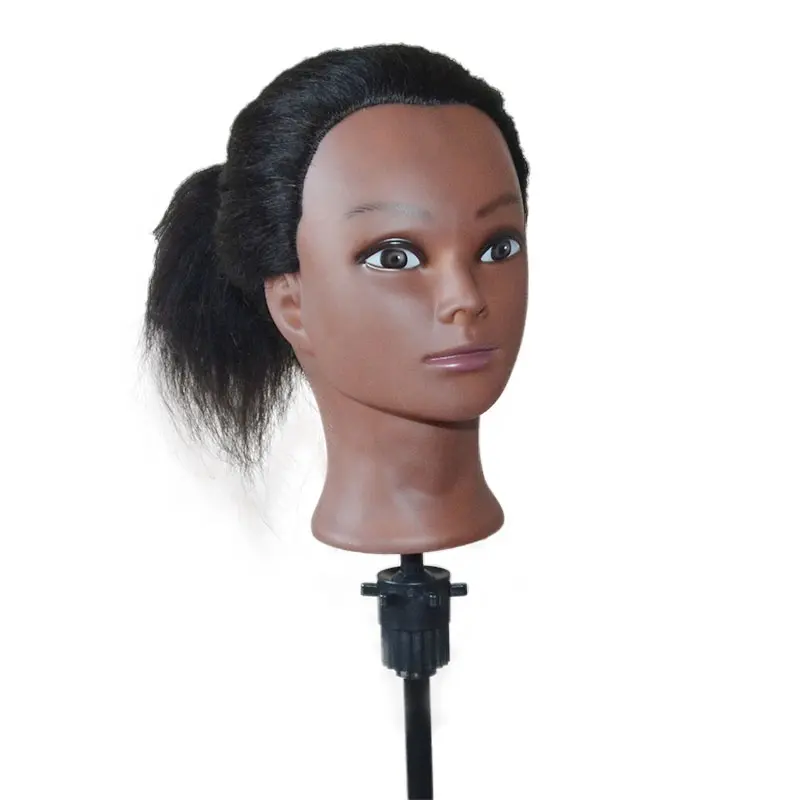 Maniquí de cabello humano Afro, cabeza de Maniquí de entrenamiento para muñecas trenzadas, modelo de peluquería, Kit de peluquería Natural para mujeres, pelucas