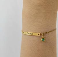 Bracelet personnalisé en acier inoxydable avec pendentif barre pierre de naissance, nom et date, bijou vierge pour cadeau de meilleure amie