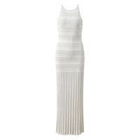 Nouvelle Collection Printemps 2026 : Ensemble Deux Pièces Élégant pour Femme - Haut Tricoté Perlé Blanc et Robe Longue Camisole - Style Tendance