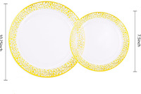 Assiettes jetables en plastique noir élégantes de 7,5/10,25 pouces avec rebords dorés pour fêtes de mariage, vente en gros