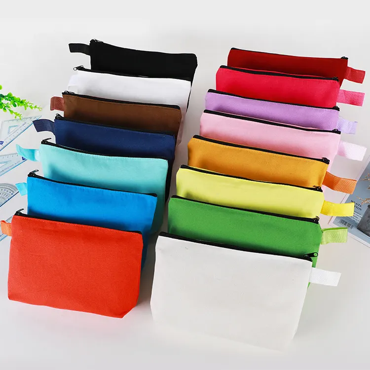 Benutzer definierte gedruckte Logo Leinwand Tasche personal isierte Reiß verschluss Top Baumwolle Stoff Tasche für kosmetische Verpackung