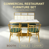 Table de salle à manger sur mesure en marbre avec base en métal doré, fabrication ODM/OEM, pour café, bistrot, hôtel, restaurant, projet de restaurant