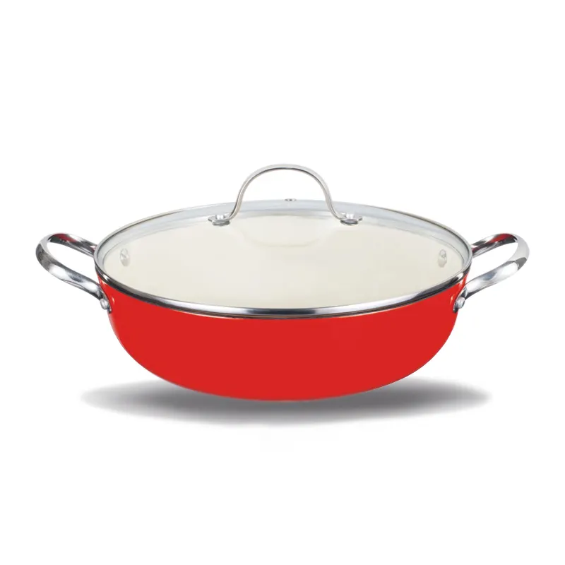 Bright High Quality Pot Restaurant Kitchen Cookware Red Enamel Super Light Weight Cast Iron Cookware Shallow Casserole