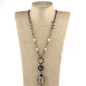 Moda hermosa mujer Festival regalo joyería collar piedra Natural cristal Rosario cadena soldado Cruz colgante collares - Product Image 3