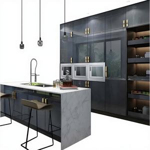 Meuble de cuisine moderne de luxe, modulaire sur mesure, en bois massif, écologique, ignifuge, avec évier, robinet et charnières - Product Image 1