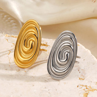 Cincin Geometris Elips Tebal Bahan Stainless Steel Gaya Eropa dan Amerika, Cincin Spiral Garis Hip-hop Mewah untuk Wanita