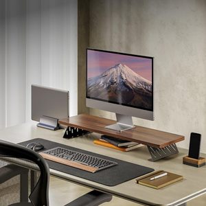Computer Riser Stand Wooden <b>Desktop</b> Monitor Base Bracket For Office Workstation Brown Single Layer <b>Shelf</b> - Product Image 1