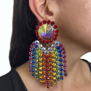 Boucles d'oreilles bohèmes romantiques Sue, couleurs exagérées, strass, style européen américain, classiques, tendance, pendantes, bijoux de personnalité - Product Image 6