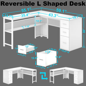 Contemporary White <strong>Wood</strong> Office <strong>Desk</strong> with 3 Drawers New L-Shaped Computer <strong>Desk</strong> for Villa Modern Style - Product Image 2