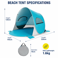 Tente de plage instantanée pour 3-4 personnes, protection UV, abri solaire léger et portable, tente d'ombre pour le camping en plein air et la pêche
