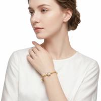 Brazalete de Acero Inoxidable Chapado en Oro PVD de 14K de Alta Calidad al por Mayor, con Circonita Cuadrada, Joyería de Moda para Mujer, Hipoalergénico y Duradero