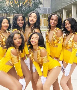 Wholesale girls sexy gold cheerleading uniform custom dance uniforms fringe sequins majorette costume