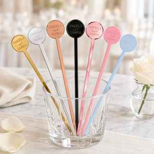 Custom Luxury Modern Detachable Wedding Monogram Personalized Acrylic Gold <b>Engagement</b> Drink Stirrers Lightweight New Arrival - Product Image 2