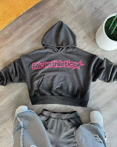 Premium Men's Boxy Cropped Sweatshirt Streetwear Sudadera con capucha Logotipo personalizado Transpirable Personalizable Diseño impreso Sudadera con capucha - Product Image 1