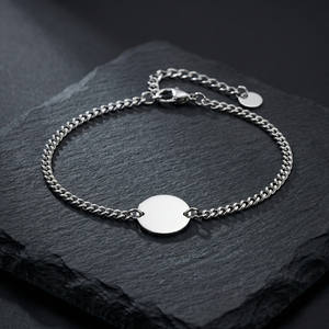 Hot-selling Stainless Steel Men's and Women's <b>Couple</b> <b>Bracelets</b> Round Pendant <b>Bracelets</b>, Customizable with Engraved Logos - Product Image 1