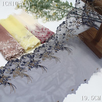 Dentelle brodée florale brillante personnalisée, garniture en dentelle argentée, 20 cm, beige jaune doux, tulle brodé, dentelle en encaje pour vêtements et accessoires