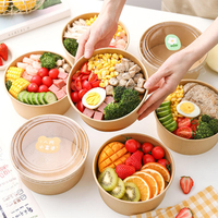 Bols à salade en papier kraft naturel biodégradable, écologiques, imprimés sur mesure, adaptés au micro-ondes, avec couvercle, pour les fêtes, MOQ 1000