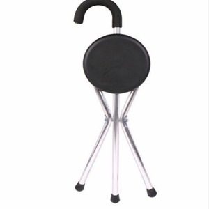 Three Legged <b>Folding</b> Walking Stick <b>Stool</b> Aluminum Alloy With Seat For Elderly Collapsible Multifunctional Cane Chair - Product Image 1