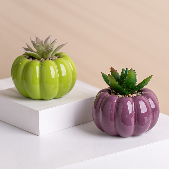 Cute Design Ceramic Pot With Small Artificial Plants in Pot for Home Decor