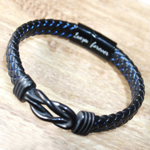 Black <b>Leather</b> Braided <b>Bracelet</b> 7.5 8.5 9 Inches Magnetic Closure Men's Gift Jewelry - Product Image 3